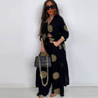 Elegant and Sexy V-neck Top + Printed Wide-leg Pants Two-piece Set