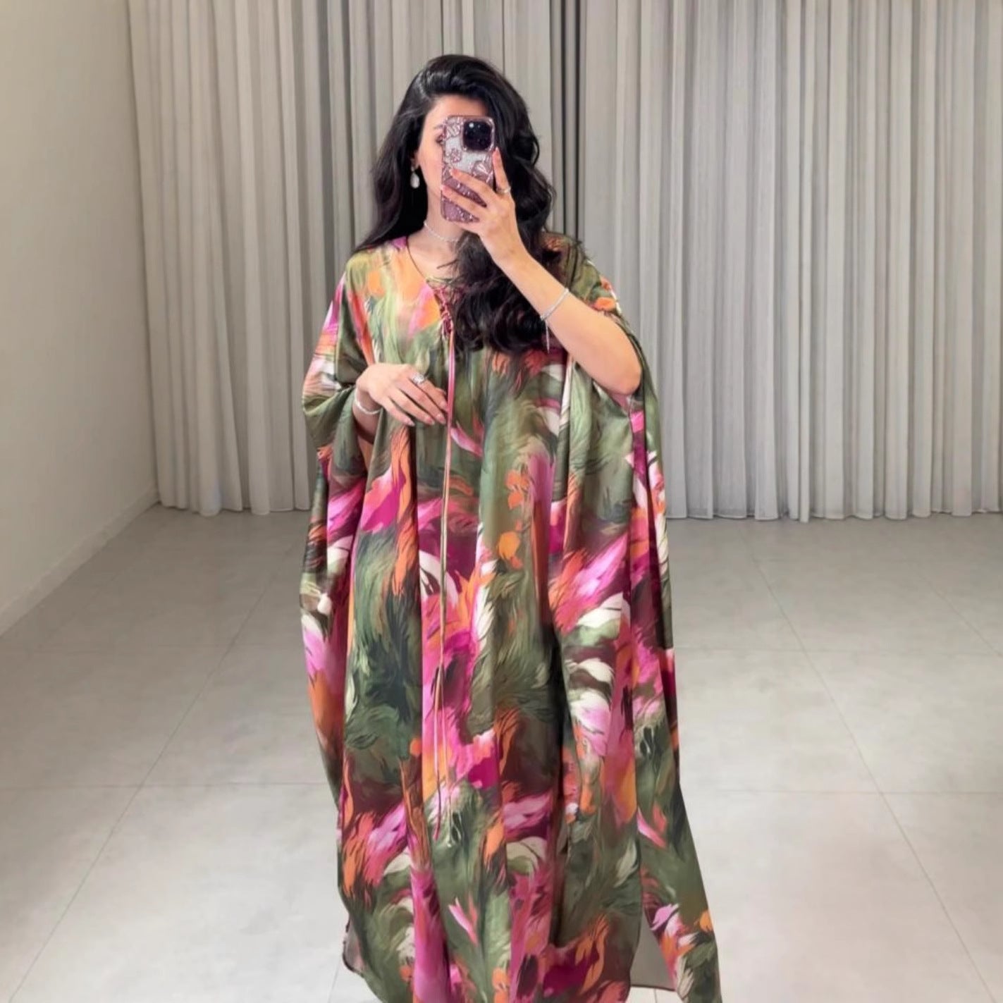 2026 Spring and Summer New Printed Kaftan Robe Evening Dress