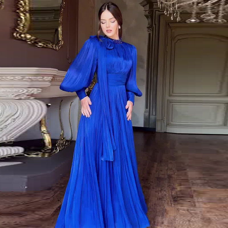 Women's Fashionable Dress with Waist-Cinching Design and Long Sleeves