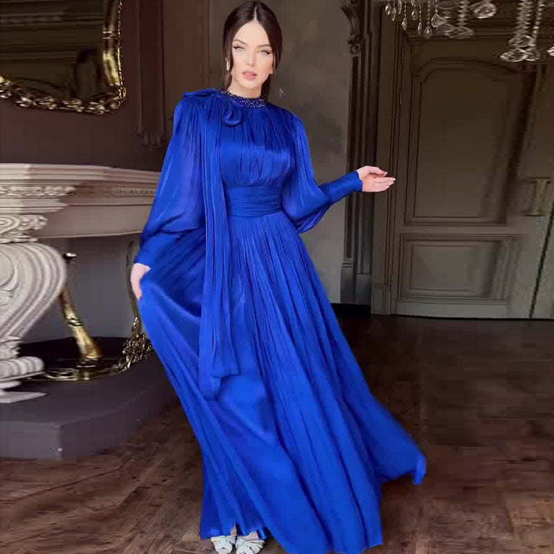 Women's Fashionable Dress with Waist-Cinching Design and Long Sleeves