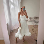 Spring Summer Women's New Fashion Strap Large Hem Three-Dimensional Flower A-Line Dress