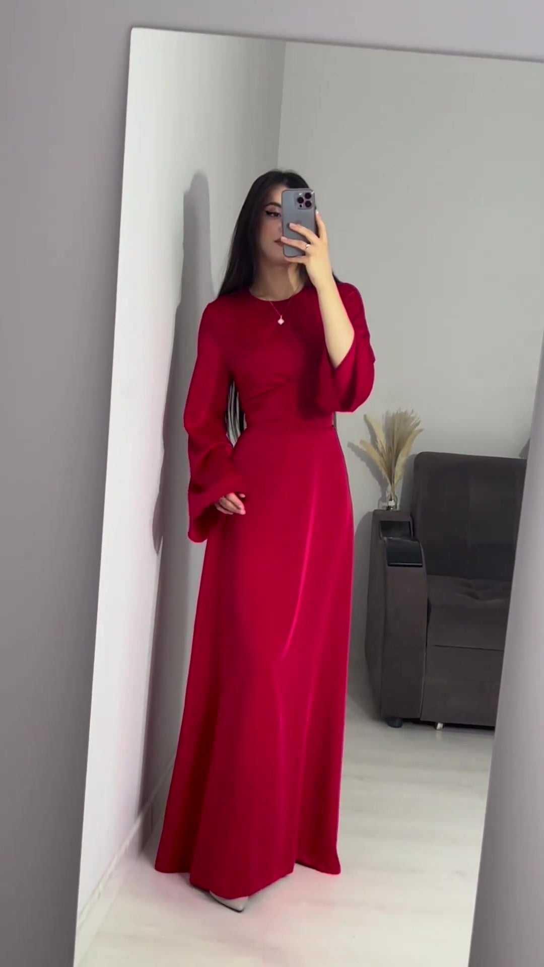 Spring New Waist-Cinching Slimming Tie Solid Color Long Sleeve Long Dress Elegant Women's Dress
