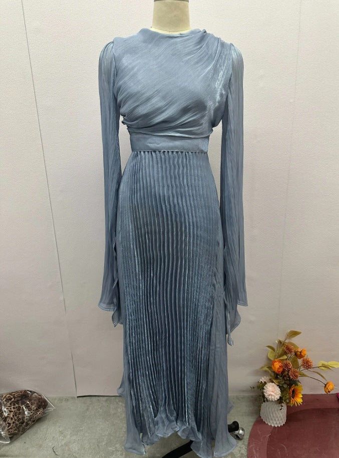 Solid Color Waist Fairy Style Elegant Long Evening Dress for Women