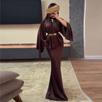 Women's Elegant Slim Fit Brown Skirt Set