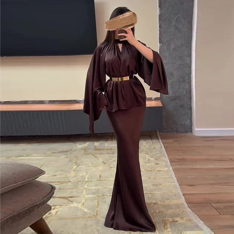 Women's Elegant Slim Fit Brown Skirt Set