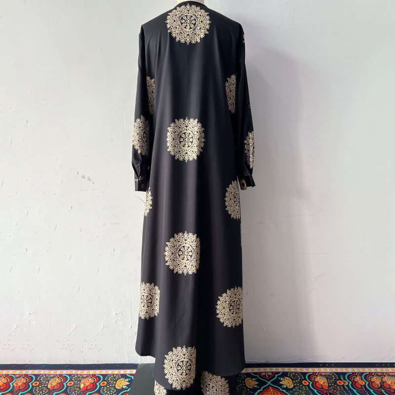 Elegant and Sexy V-neck Top + Printed Wide-leg Pants Two-piece Set