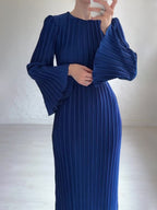 Women's Autumn New Long Dress Elegant Pleated Flared Sleeve Mid-Length Dress