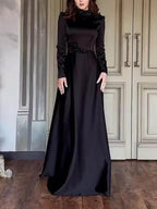 2025 Spring Solid Color Long Sleeve Slim Fit Lace Vintage Elegant Dress Gown 