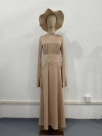 Spring New Cross-Border Palace Style Satin Waist-Cinching Elegant Half-High Collar Long Sleeve Dress