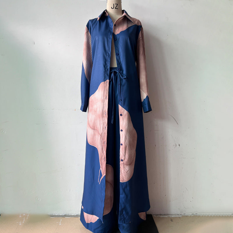 Elegant Sexy Printed Mid-Length Top and Wide-Leg Pants Two-Piece Set