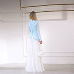 Women's Elegant Fashion Long Sleeve Waist-Cinching Mesh Pleated Long Dress