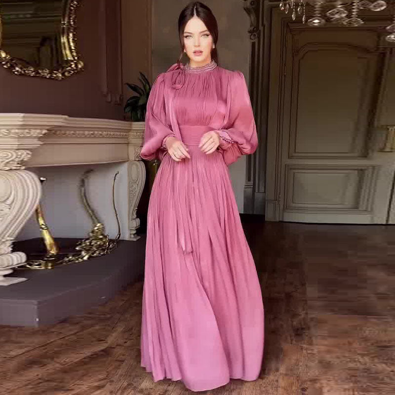 Women's Fashionable Dress with Waist-Cinching Design and Long Sleeves