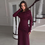 Women's Round Neck Design Pleated Waist Dress