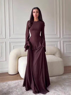 Elegant Solid Color Flared Sleeve Dress