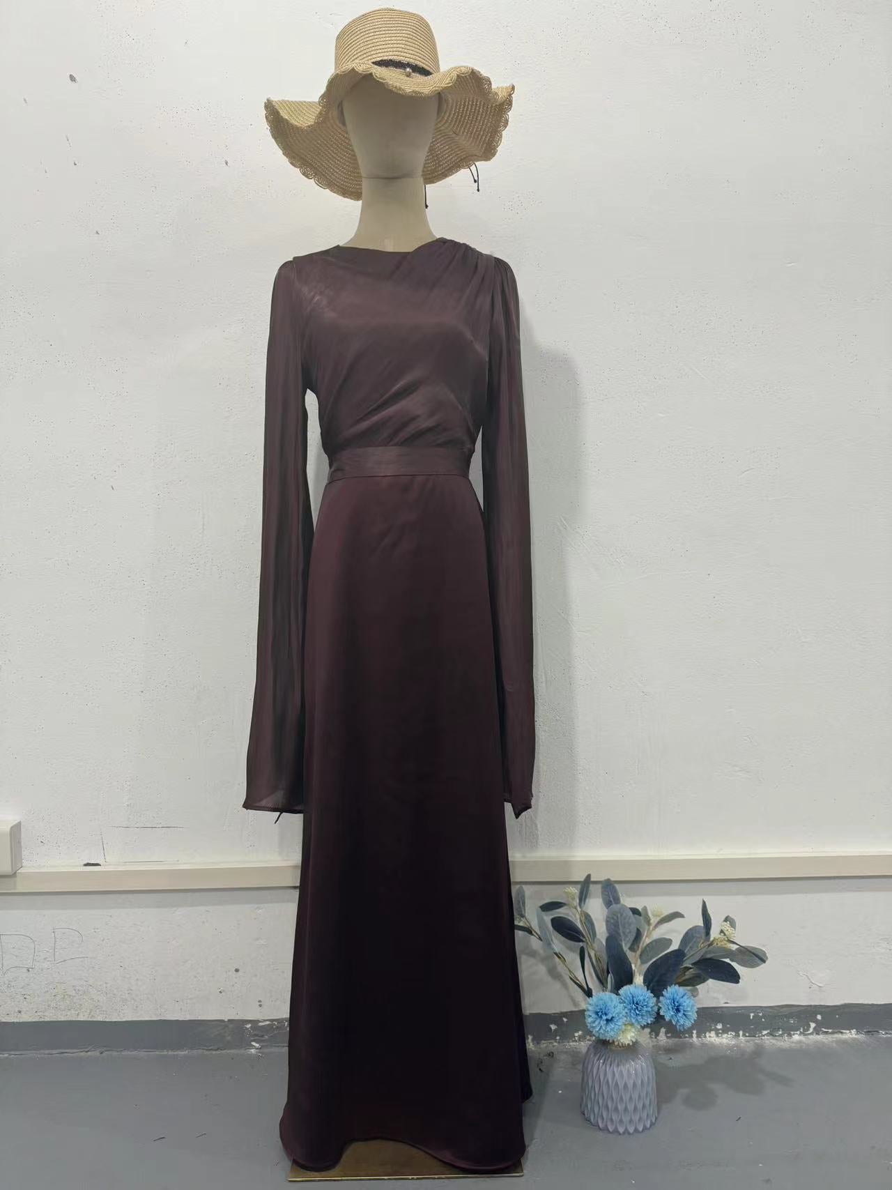 Summer Patchwork Glass Veil Long Sleeve Satin Slim Dress