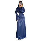 Spring New Waist-Cinching Slimming Tie Solid Color Long Sleeve Long Dress Elegant Women's Dress
