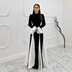 Women's Flared Sleeve Color Block Elegant Waist-Cinching Dress