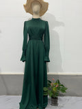 Autumn New Long Sleeve Waist Cinched Puff Sleeve Solid Color Fairy Style Dress 