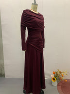 Women's Round Neck Design Pleated Waist Dress