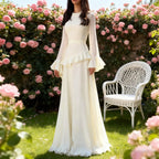 Elegant Solid Color Flared Sleeve Dress