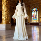 Elegant Solid Color Flared Sleeve Dress