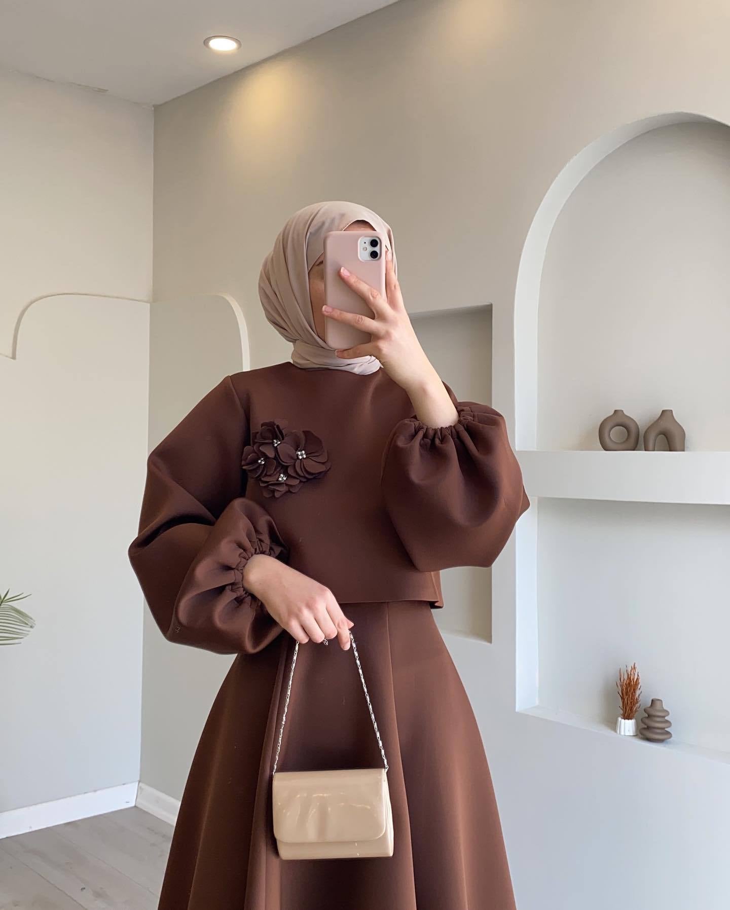 Autumn New Middle East Flower Lantern Sleeve Loose Dress Women's Dress Set Two-Piece Set