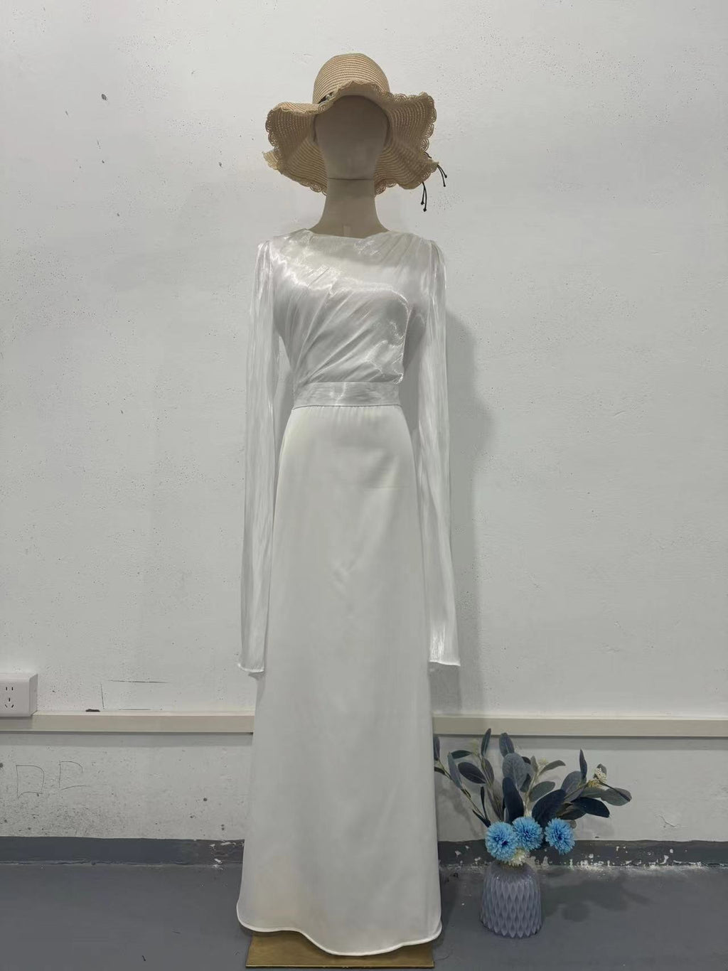 Summer Patchwork Glass Veil Long Sleeve Satin Slim Dress