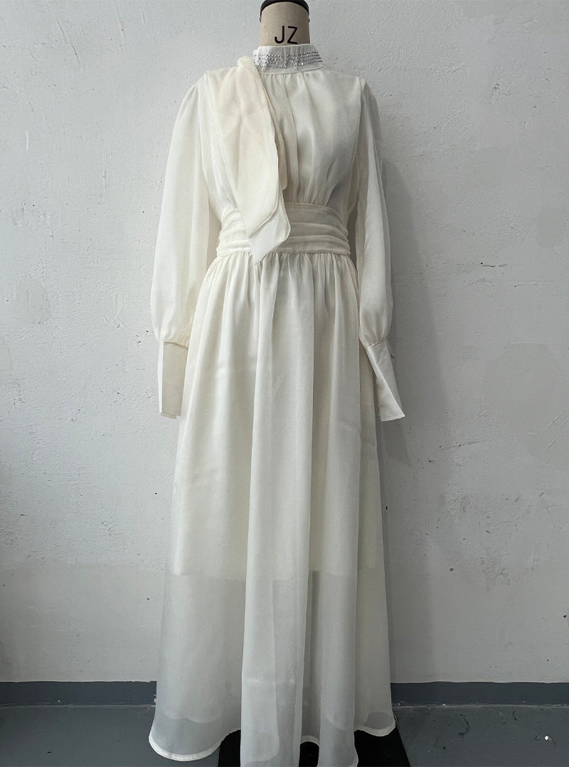 Women's Fashionable Dress with Waist-Cinching Design and Long Sleeves