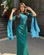 Summer Patchwork Glass Veil Long Sleeve Satin Slim Dress