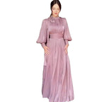 Women's Fashionable Dress with Waist-Cinching Design and Long Sleeves