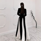 Women's Flared Sleeve Color Block Elegant Waist-Cinching Dress