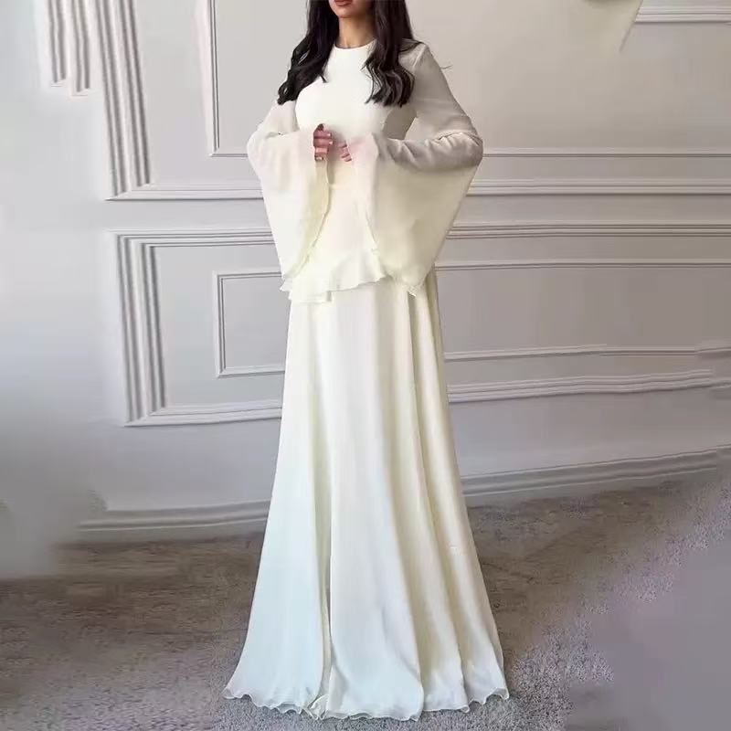 Elegant Solid Color Flared Sleeve Dress