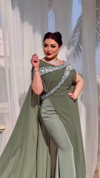 Autumn and Winter New Sexy Chiffon Bead Patchwork Prom Evening Dress