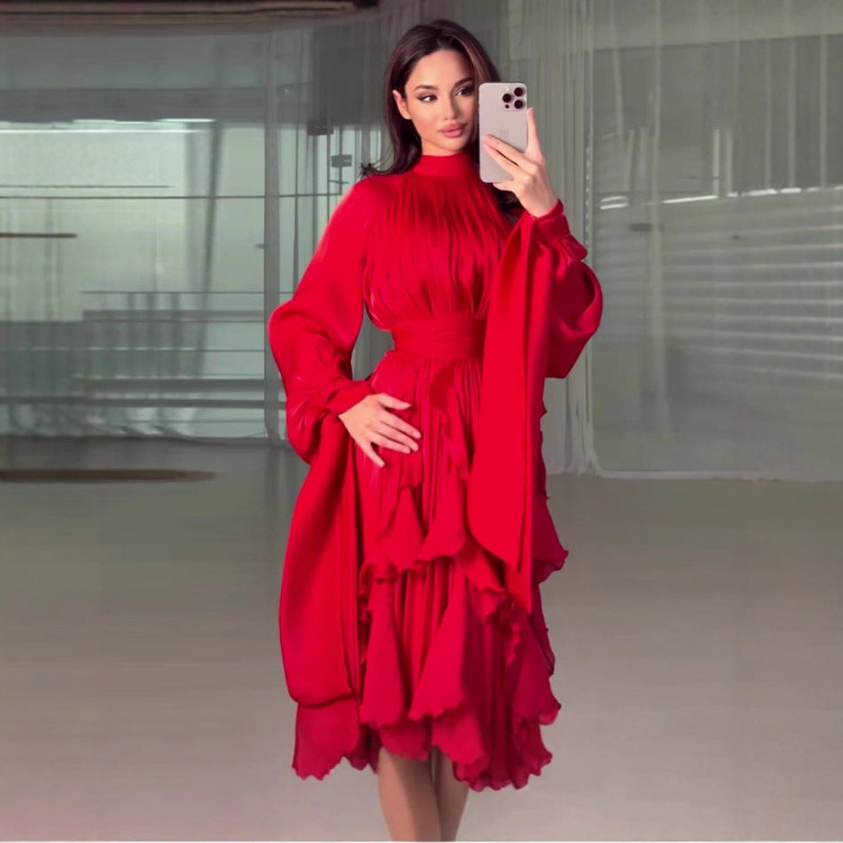 Women's Elegant Fashion Ruffled Slim Dress