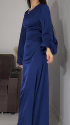 Spring New Waist-Cinching Slimming Tie Solid Color Long Sleeve Long Dress Elegant Women's Dress