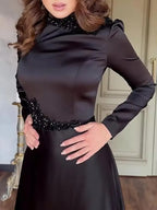 2025 Spring Solid Color Long Sleeve Slim Fit Lace Vintage Elegant Dress Gown 