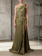 Elegant Off-the-Shoulder Satin Wedding Gown - A-Line Floor-Length Ball Dress