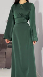 Spring New Waist-Cinching Slimming Tie Solid Color Long Sleeve Long Dress Elegant Women's Dress