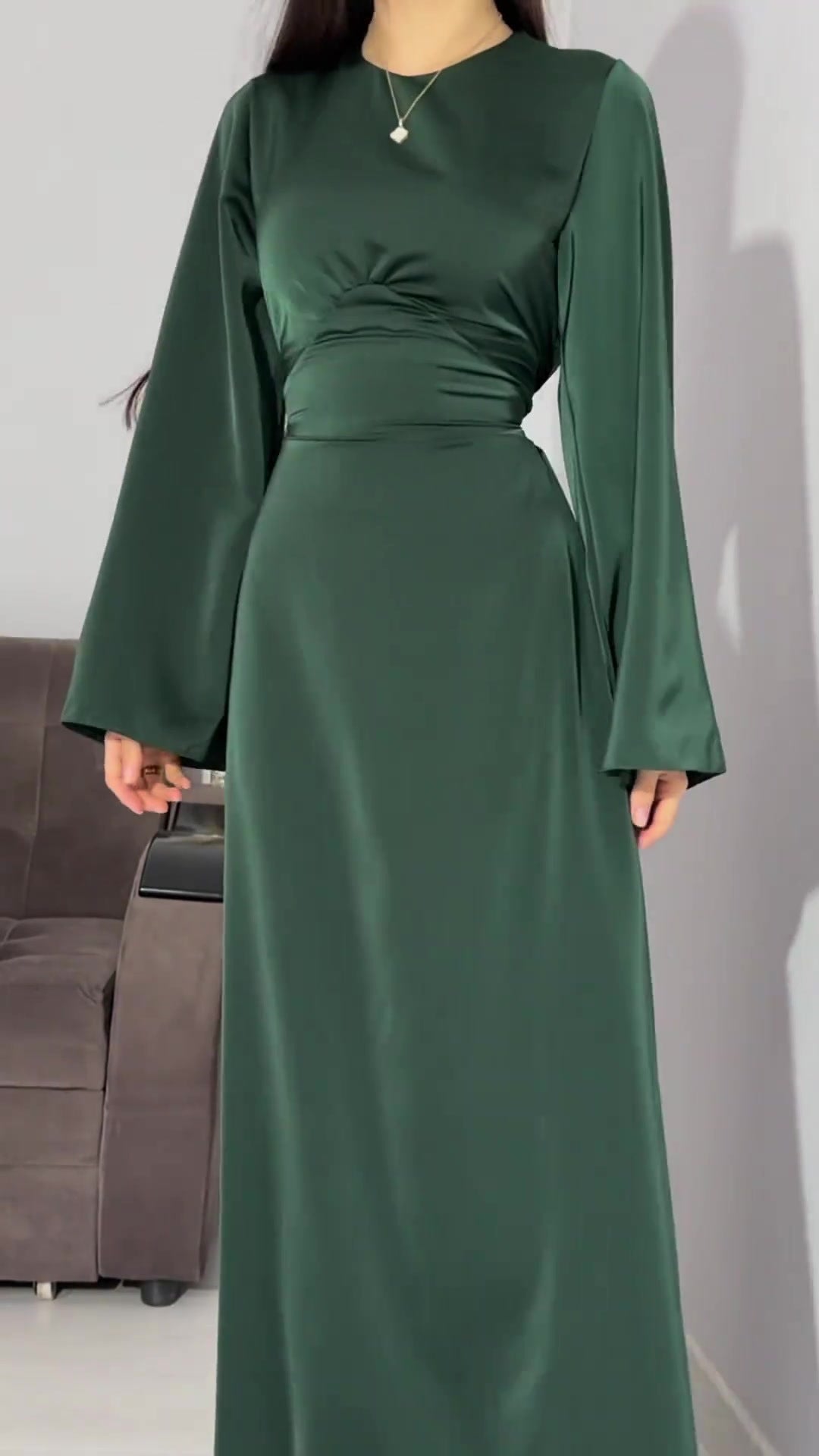 Spring New Waist-Cinching Slimming Tie Solid Color Long Sleeve Long Dress Elegant Women's Dress