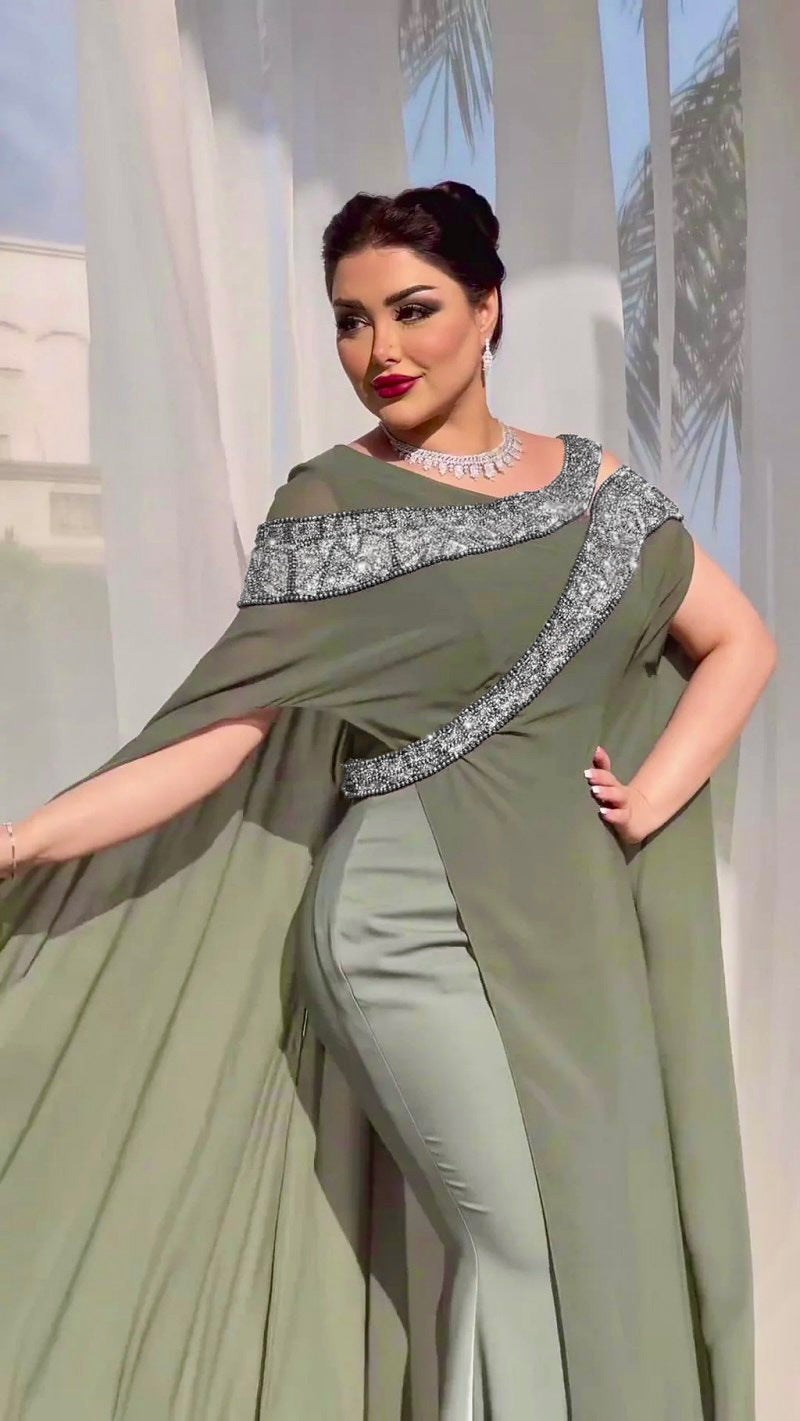 Autumn and Winter New Sexy Chiffon Bead Patchwork Prom Evening Dress