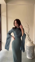 Summer Patchwork Glass Veil Long Sleeve Satin Slim Dress