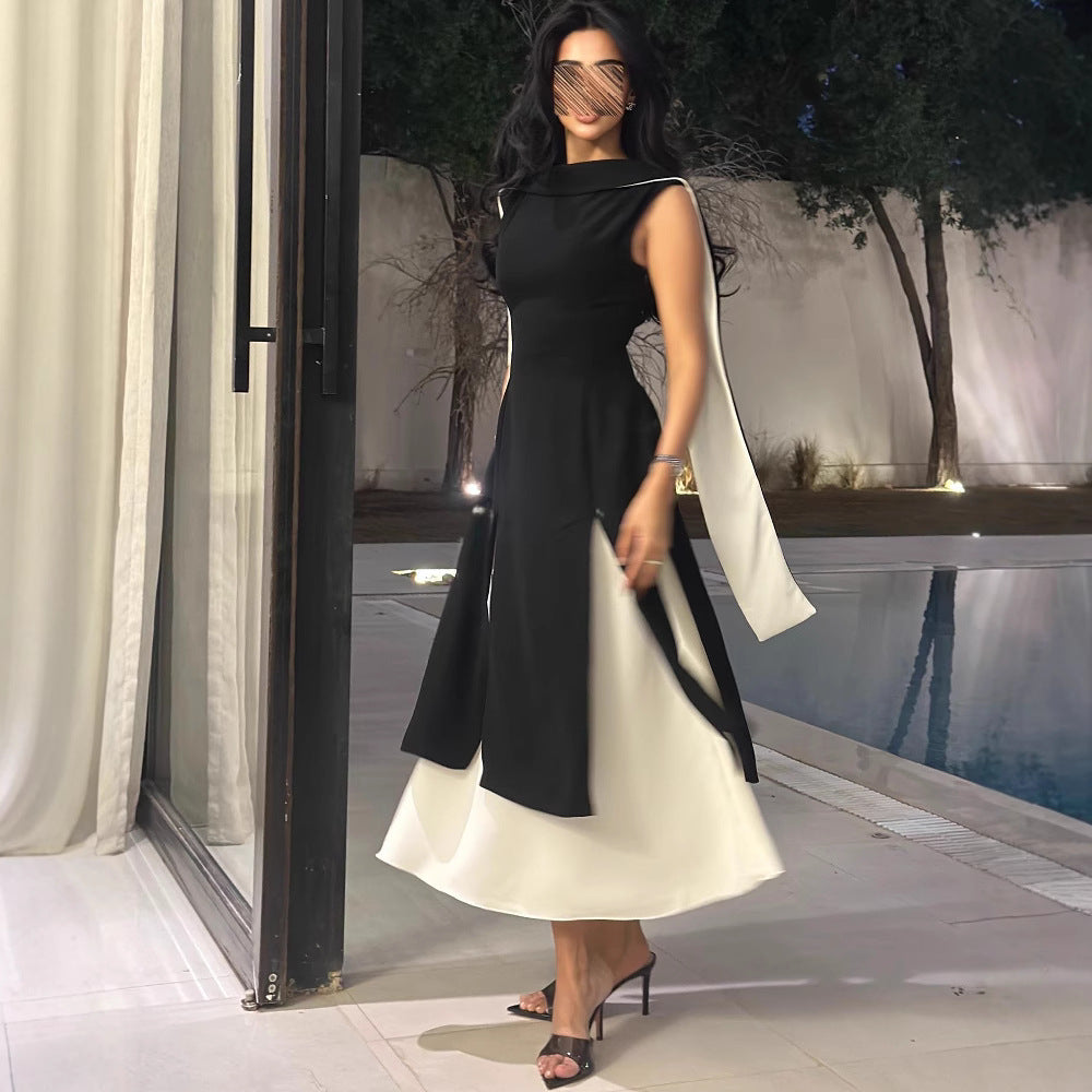 2025 Spring Summer Color Block Sleeveless Slim Fit Vintage Dress