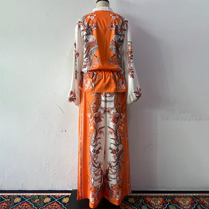 Fashion 3D Printed Floral Baseball Jacket and Drawstring Pants Two-Piece Set