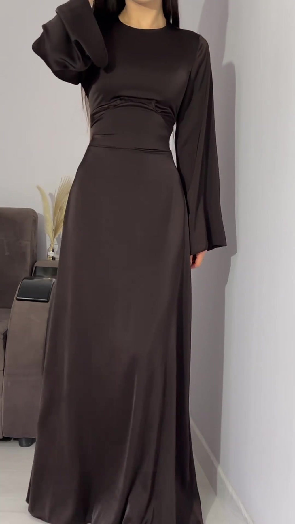 Spring New Waist-Cinching Slimming Tie Solid Color Long Sleeve Long Dress Elegant Women's Dress