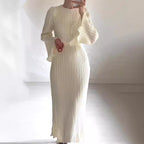 Women's Autumn New Long Dress Elegant Pleated Flared Sleeve Mid-Length Dress