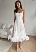 Spring Summer Women's New Fashion Strap Large Hem Three-Dimensional Flower A-Line Dress