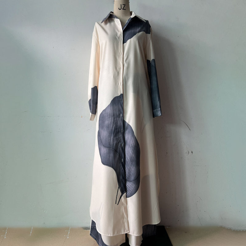 Elegant Sexy Printed Mid-Length Top and Wide-Leg Pants Two-Piece Set