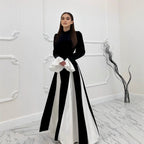 Women's Flared Sleeve Color Block Elegant Waist-Cinching Dress