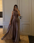 2025 Spring and Summer Pleated Ribbon Satin Evening Dress 