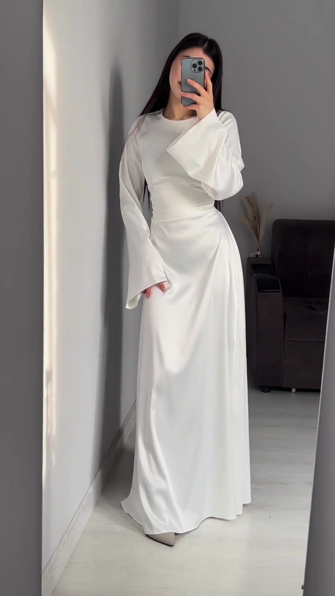 Spring New Waist-Cinching Slimming Tie Solid Color Long Sleeve Long Dress Elegant Women's Dress